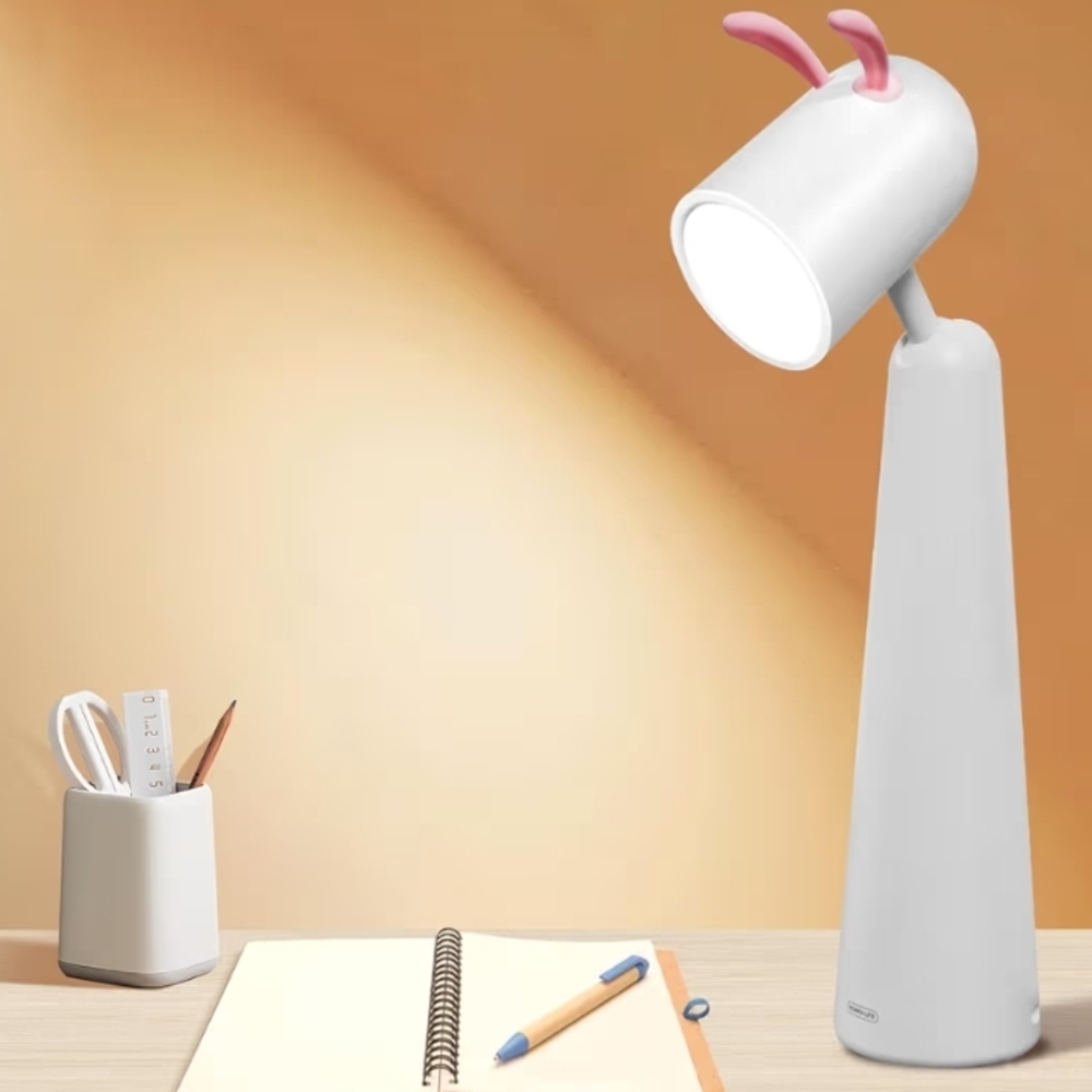 Chic White Desk Lamp with Pink Highlights